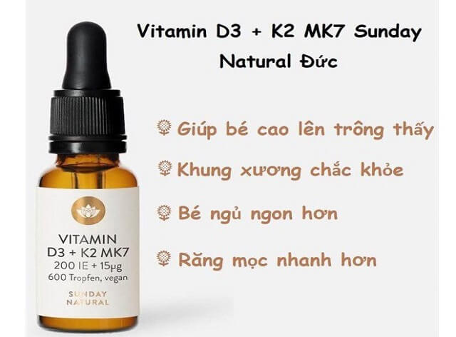 Vitamin D3 K2 MK7 Sunday Natural của Đức 20ml