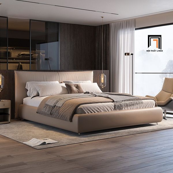 giường ngủ, giường bọc da, giường ngủ cao cấp, giường ngủ sang trọng 1m6 x 2m, giường ngủ chung cư