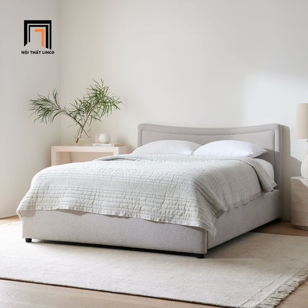giường ngủ, giường, giường ngủ bọc vải xám trắng, giường ngủ giá rẻ, giường 1m6 x 2m trẻ trung