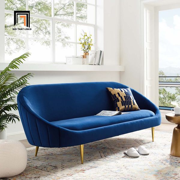 sofa băng, sofa văng, sofa, ghế sofa cong 2m2, sofa vải nhung màu xanh lá, ghế sofa trang trí tiệm shop