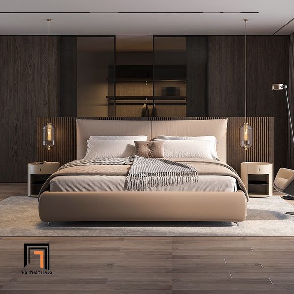 giường ngủ, giường bọc da, giường ngủ cao cấp, giường ngủ sang trọng 1m6 x 2m, giường ngủ chung cư