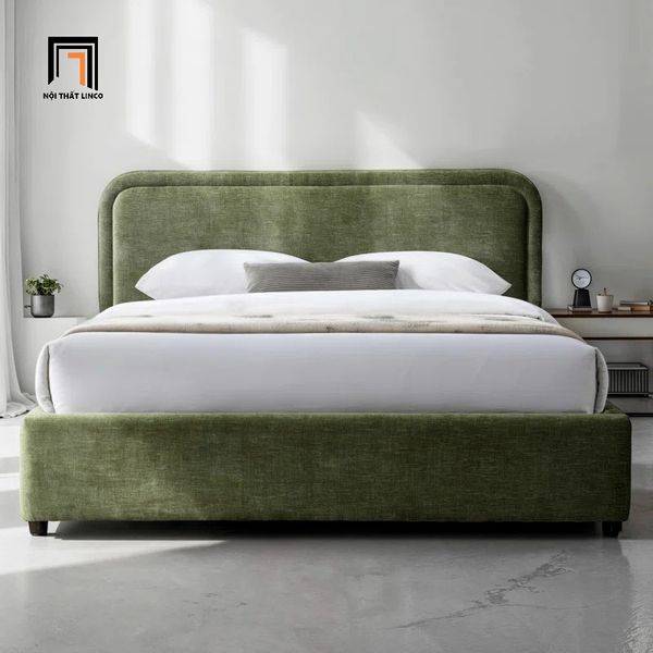giường, giường ngủ vải nỉ xanh lá, giường ngủ 1m6 x 2m, giường ngủ kiểu dáng hiện đại, giường ngủ sang trọng