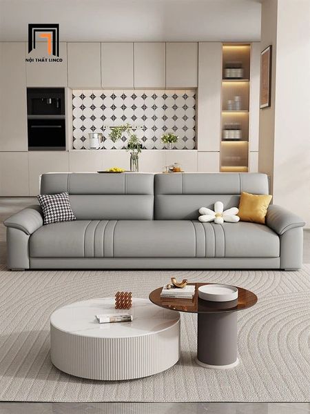 sofa, ghế sofa, bộ ghế sofa, ghế sofa da giả màu xám ghi, bộ ghế sofa 2m4 phòng khách hiện đại, sofa trẻ trung
