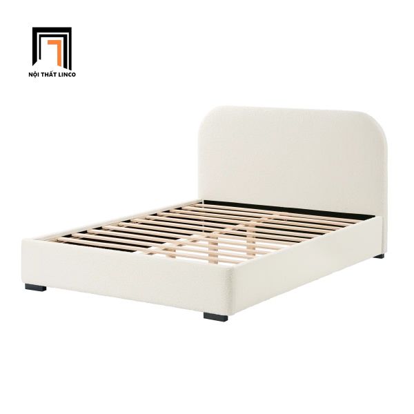 giường ngủ vải lông cừu, giường ngủ trắng kem giường bọc nệm 1m6 x 2m, giường ngủ giá rẻ