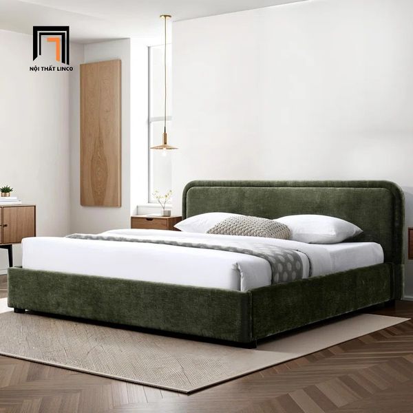 giường, giường ngủ vải nỉ xanh lá, giường ngủ 1m6 x 2m, giường ngủ kiểu dáng hiện đại, giường ngủ sang trọng