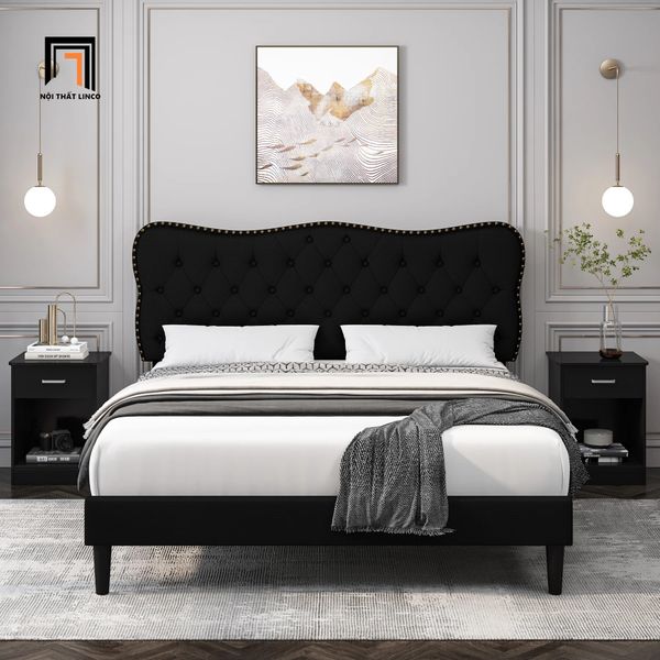 giường, giường ngủ, giường ngủ màu đen vải nhung, giường ngủ 1m6 x 2m, giường ngủ xinh xắn