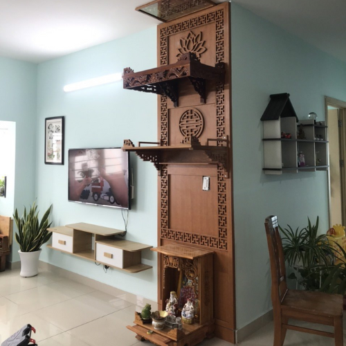 Tổng hợp các mẫu vách ngăn kết hợp bàn thờ đẹp cho chung cư