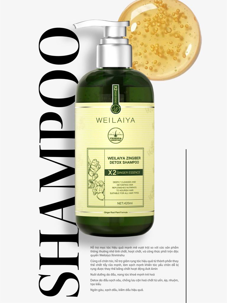 Dầu gội gừng detox hỗ trợ mọc tóc Weilaiya Zingiber