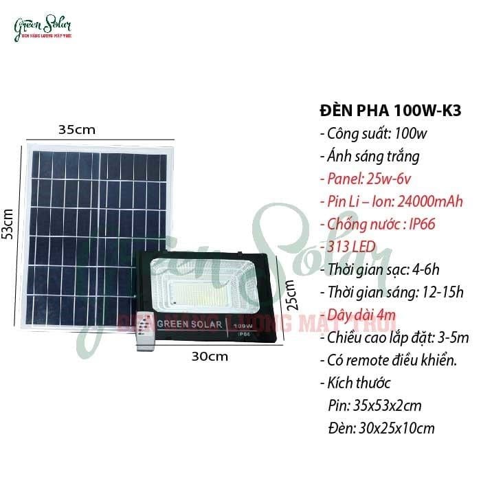 Đèn Pha led 100W năng lượng mặt trời cho ánh sáng mạnh và xa hơn