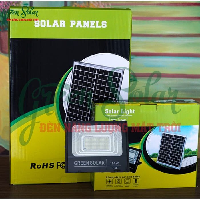Đèn pha năng lượng mặt trời 100W Green Solar tích hợp công nghệ chiếu sáng tiên tiến