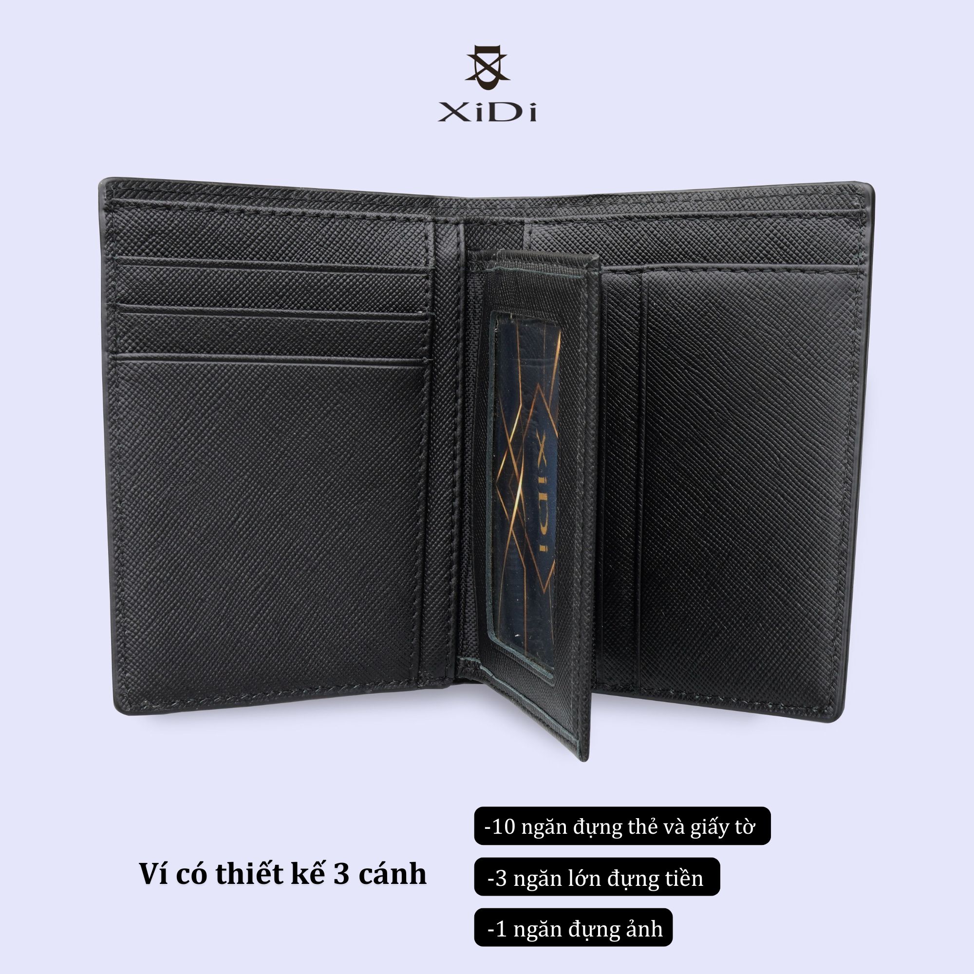Ví đứng nam da bò saffiano cao cấp