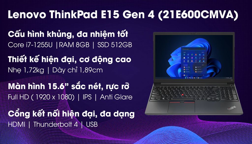 Laptop Lenovo ThinkPad E15 Gen 4 21E600CMVA thông tin tổng quan