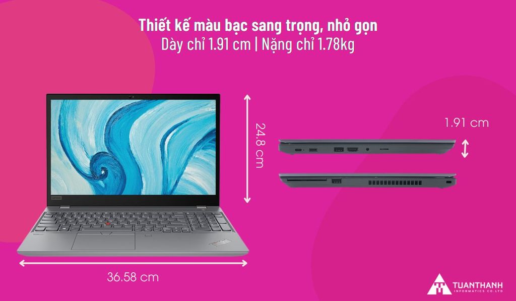 Thiết kế nhỏ gọn của laptop Lenovo ThinkPad P15s G2 T 20W600CKVN