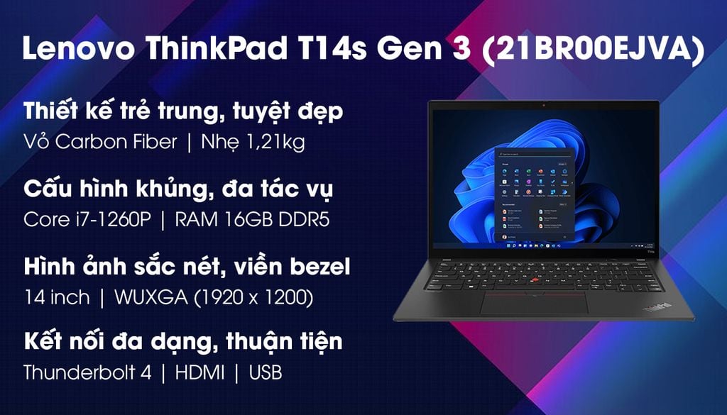 Laptop Lenovo ThinkPad T14s Gen 3 21BR00EJVA Core i7 thông tin tổng quan