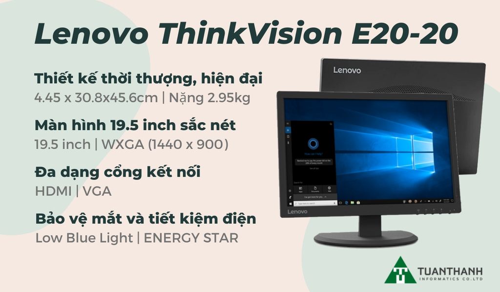 Màn hình máy tính Lenovo ThinkVision E20-20 19.5 inch 62BBKAR1WW đánh giá tổng quát