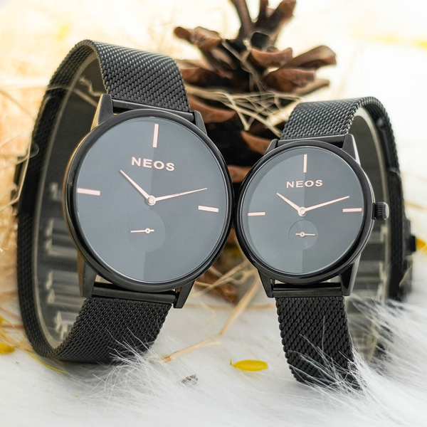 đồng hồ đôi tình nhân neos n-40679 sapphire dây lưới chính hãng