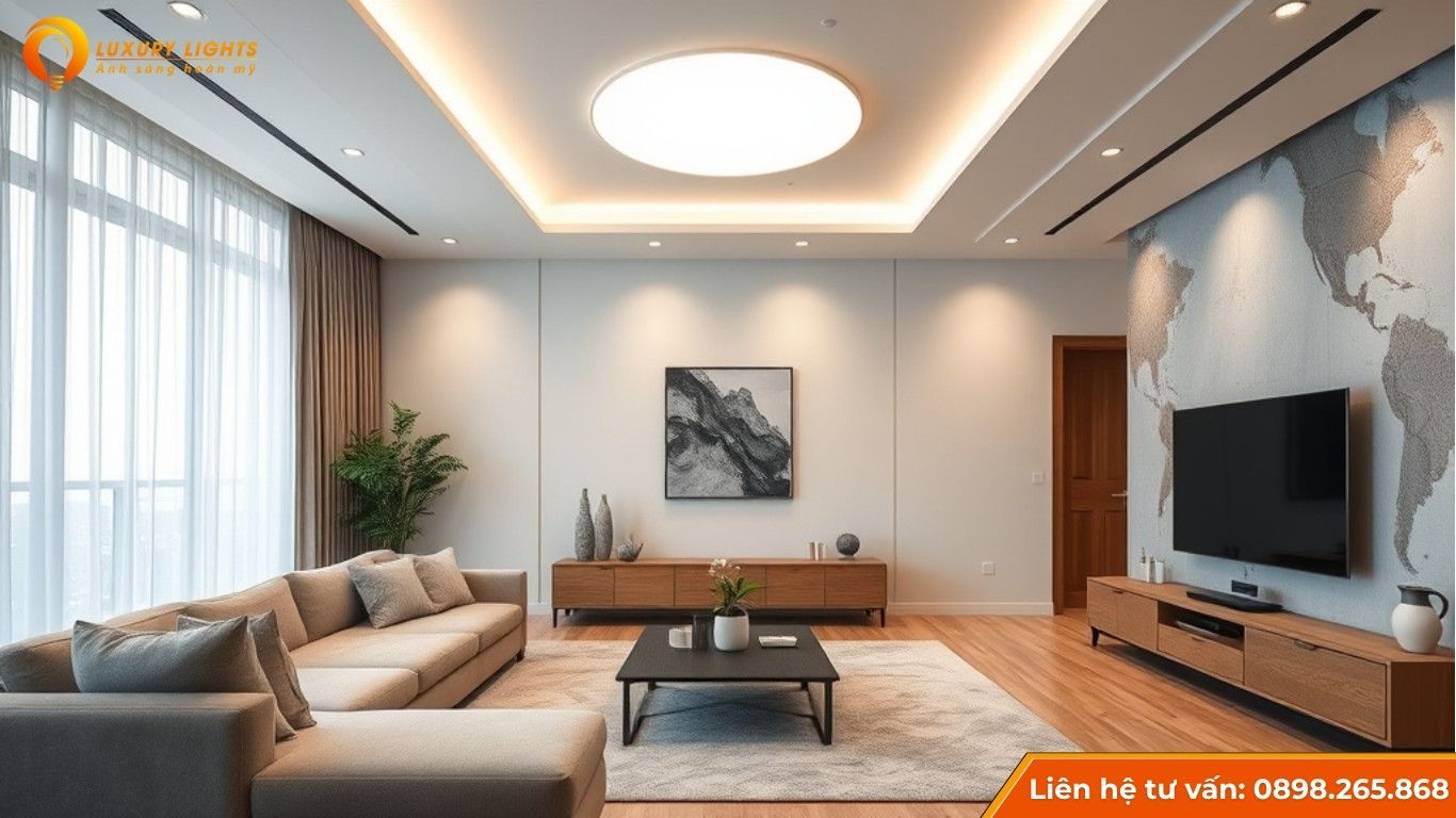 Đèn led ốp trần sử dụng trong phòng khách