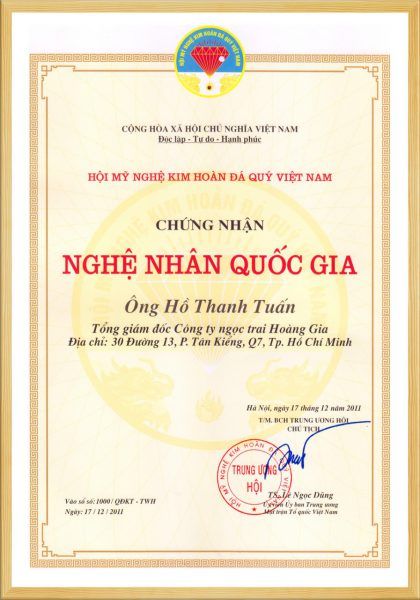 Ông Hồ Thanh Tuấn đạt danh hiệu Nghệ nhân quốc gia năm 2011