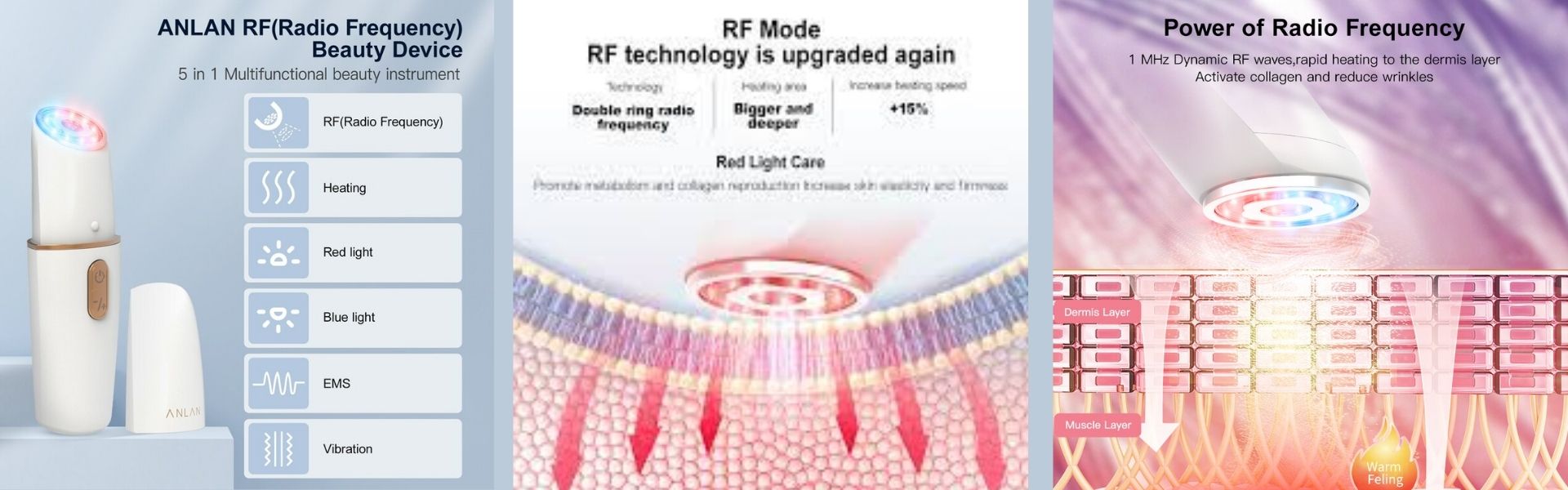 Máy nâng cơ chăm sóc da mặt ANLAN 6 trong 1 công nghệ tần số RF EMS và Mesotherapy