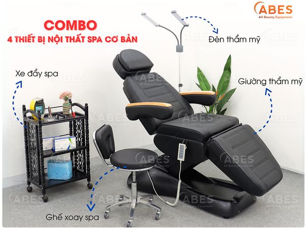 Giường Thẩm Mỹ, Ghế Xoay Spa, Xe Đẩy Dụng Cụ, Đèn Phun Xăm – Combo 4 Thiết Bị Không Thể Thiếu Cho Mọi Spa