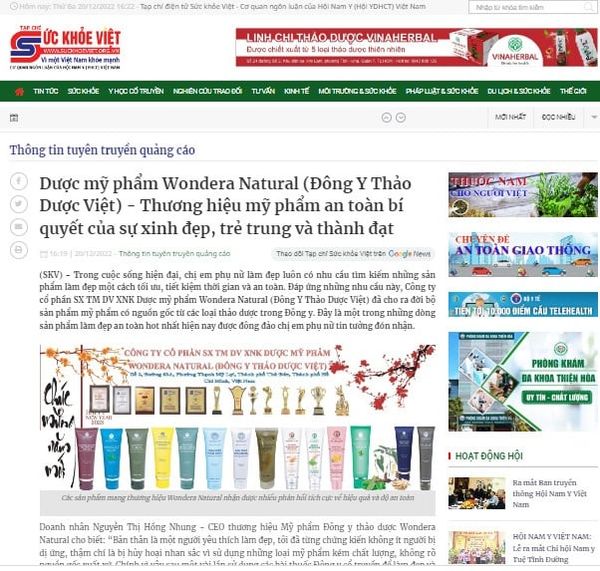 Dược mỹ phẩm Wondera Natural (Đông Y Thảo Dược Việt) - Thương hiệu mỹ phẩm an toàn bí quyết của sự xinh đẹp, trẻ trung và thành đạt