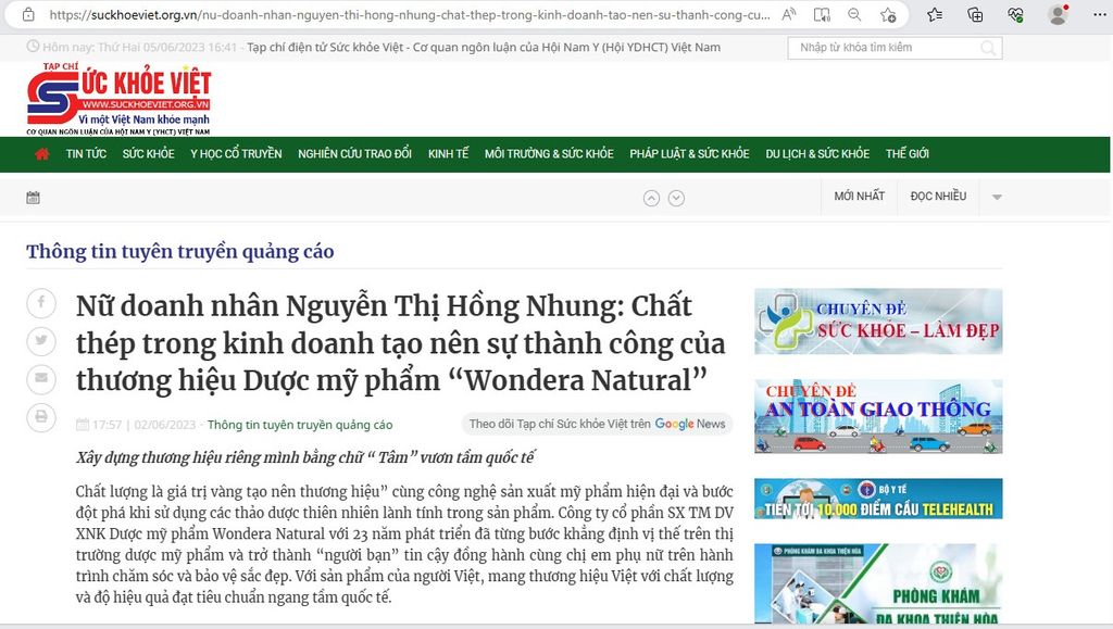 Nữ doanh nhân Nguyễn Thị Hồng Nhung: Chất thép trong kinh doanh tạo nên sự thành công của thương hiệu Dược mỹ phẩm “Wondera Natural”