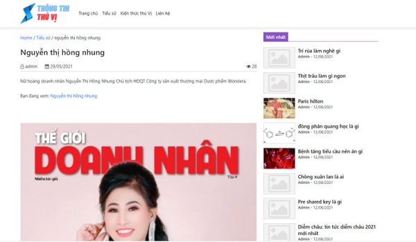 Nguyễn thị hồng nhung Nữ hoàng doanh nhân Nguyễn Thị Hồng Nhung Chủ tịch HĐQT Công ty sản xuất thương mại Dược phẩm Wondera.