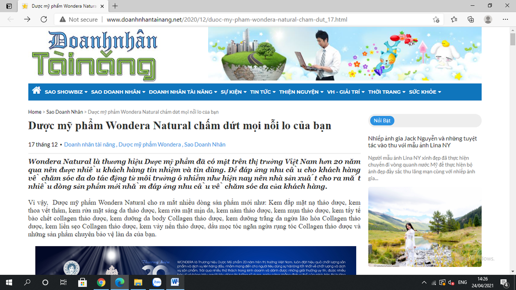 Dược mỹ phẩm Wondera Natural chấm dứt mọi nỗi lo của bạn 17 tháng 12•Doanh nhân tài năng Dược mỹ phẩm Wondera Sao Doanh Nhân