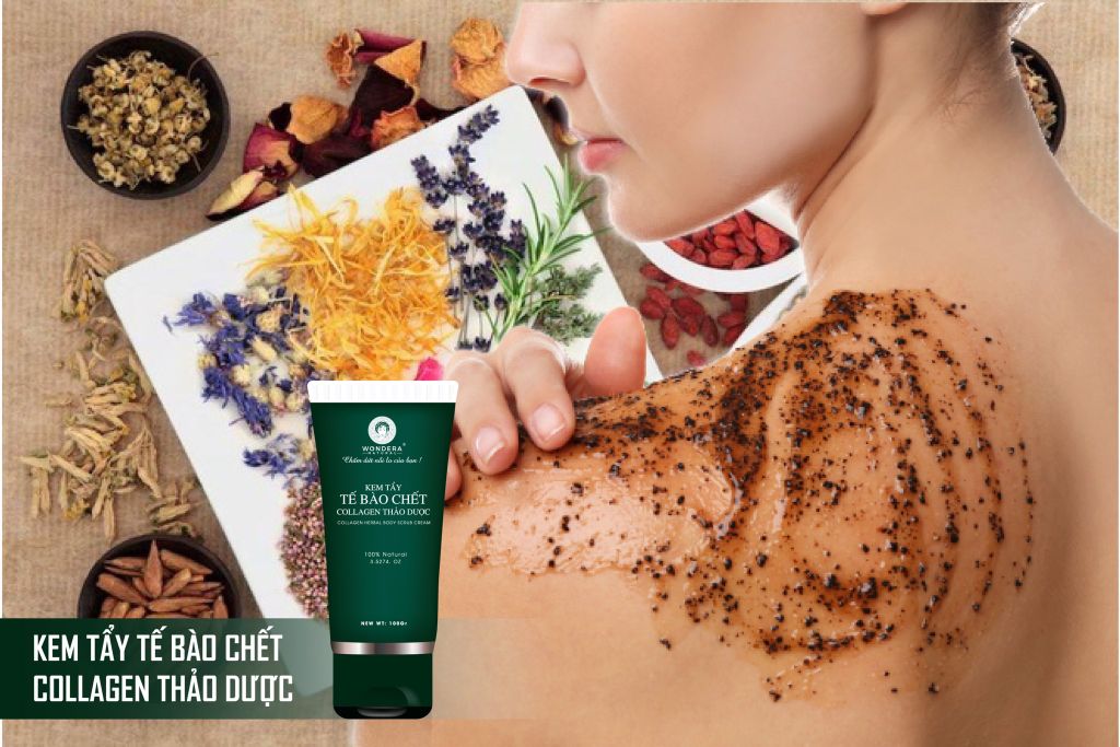 Kem tẩy tế bào chết body collgen thảo dược loại bỏ mảng bám sừng hóa trên da cho da bạn luôn mềm mai trắng sáng