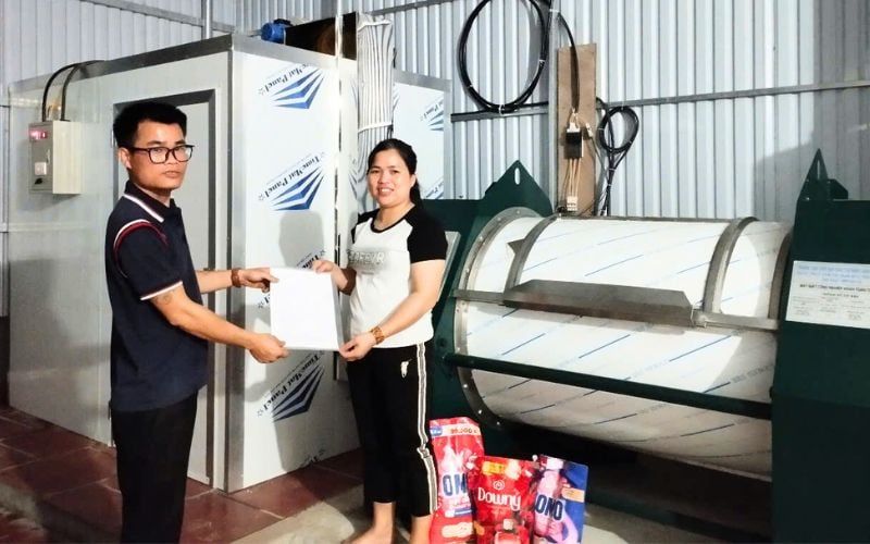 Máy giặt CN 50kg, bộ gia nhiệt 3 pha giao đến Tam Nông, Phú Thọ