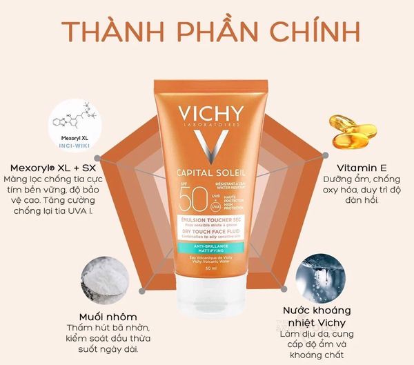 Kem Chống Nắng Vichy Ideal Soleil Spf 50 Emulsion Anti-Brillance Toucher Sec Mattifying Dry Touch Face Fluid