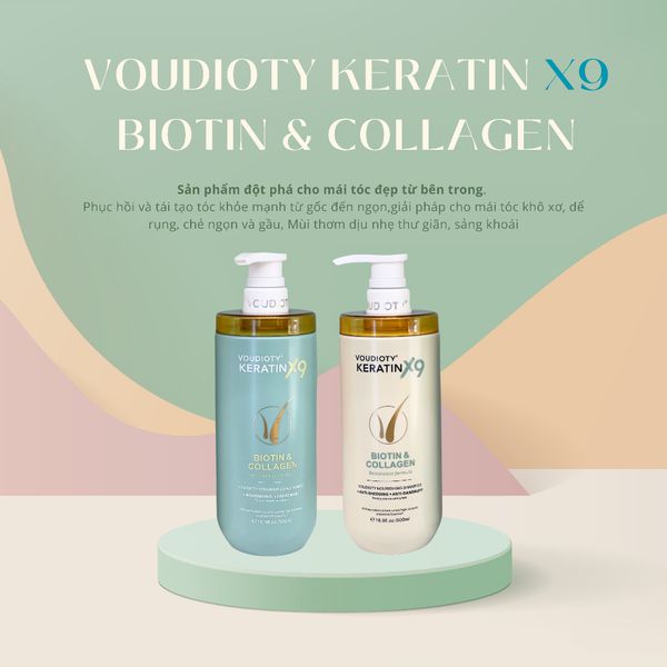 Cặp dầu gội xả Voudioty Keratin X9 Biotin Collagen