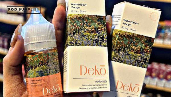 Mặt ngoài sản phẩm tinh dầu pod Deko phải in đầy đủ và rõ nét thông tin