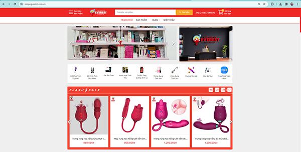 Giao diện bán hàng đồ chơi tình dục trên web của Shop Everest