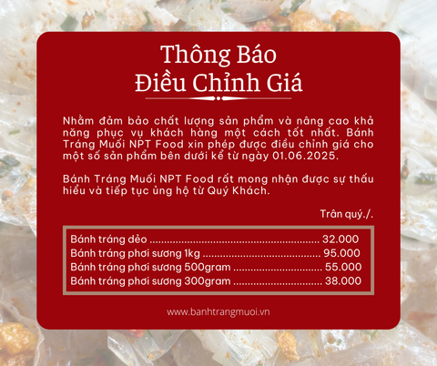 THÔNG BÁO VỀ VIỆC ĐIỀU CHỈNH GIÁ MỘT SỐ SẢN PHẨM