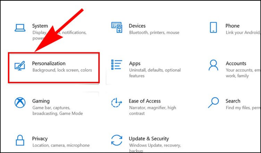 Mở cửa sổ Personalize tương tự như trên Windows 7 hoặc chọn Personalize thông qua cửa sổ Settings