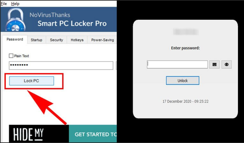 Sau khi hoàn tất cài đặt, tick chọn Lock PC để khóa màn hình máy tính