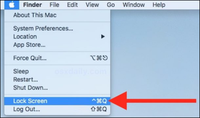 Một cách khác để khóa màn hình trên Mac là nhấn vào biểu tượng Apple trên thanh Menu