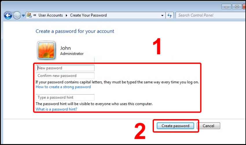 Cách đặt mật khẩu laptop Win 7