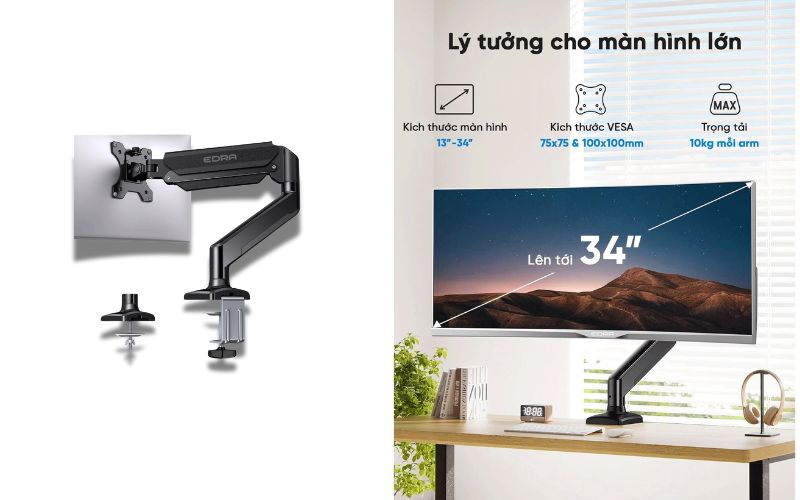 EDRA EMA7302 có thể tương thích với đa dạng kích thước màn hình từ 22 đến 34 inch