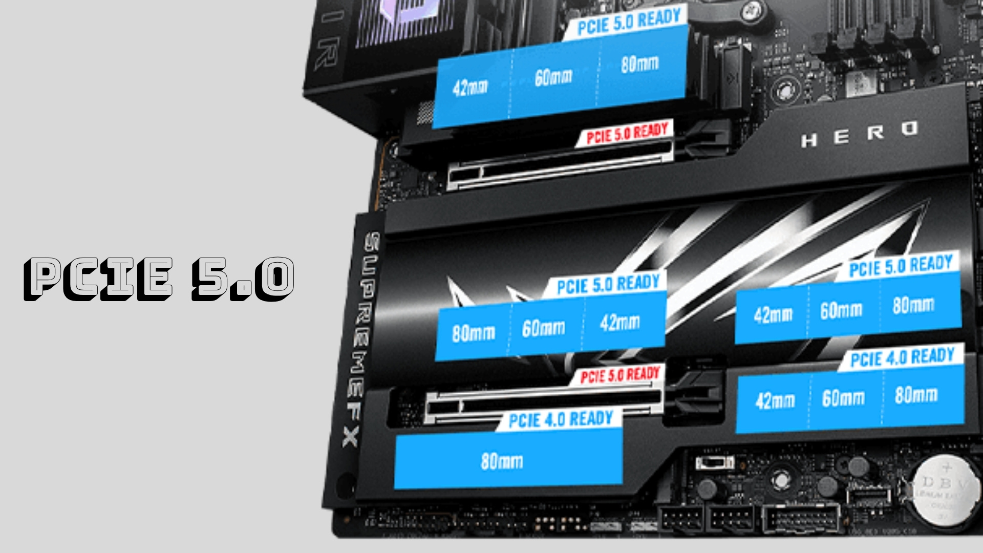ASUS ROG Crosshair X870E Hero - các khe cắm PCIe 5.0