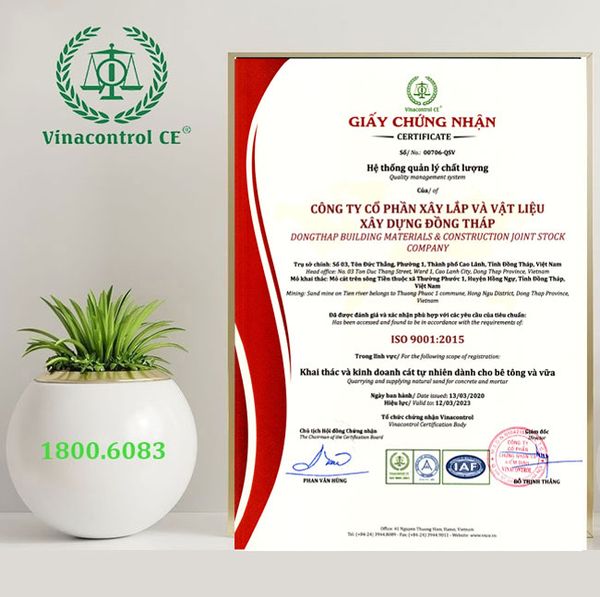 Giấy chứng nhận ISO do Vinacontrol CE cấp cho doanh nghiệp Đồng Nai