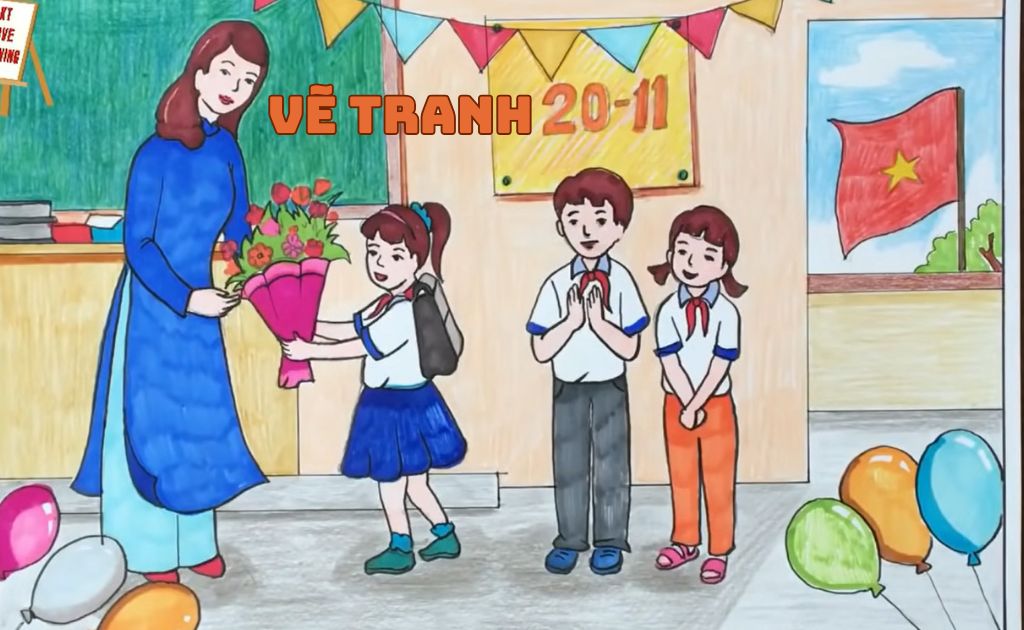Vẽ tranh 20/11 đơn giản đẹp, hướng dẫn chi tiết và gợi ý chủ đề hay nhất