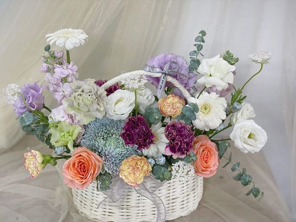 Giỏ Hoa Cẩm Chướng mix nhiều màu sắc