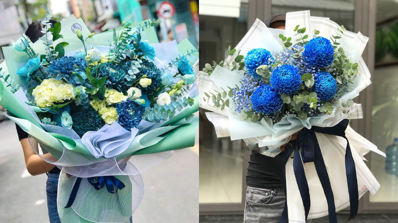 Cúc mẫu đơn xanh dương (hay cúc mẫu đơn xanh): Mang đến thông điệp tràn đầy niềm tin và hy vọng. Ý nghĩa hoa cúc mẫu đơn xanh dương như một lời nhắn nhủ rằng hãy luôn vui vẻ và giữ vững niềm hy vọng ngay cả khi đối mặt với những khó khăn, thử thách.