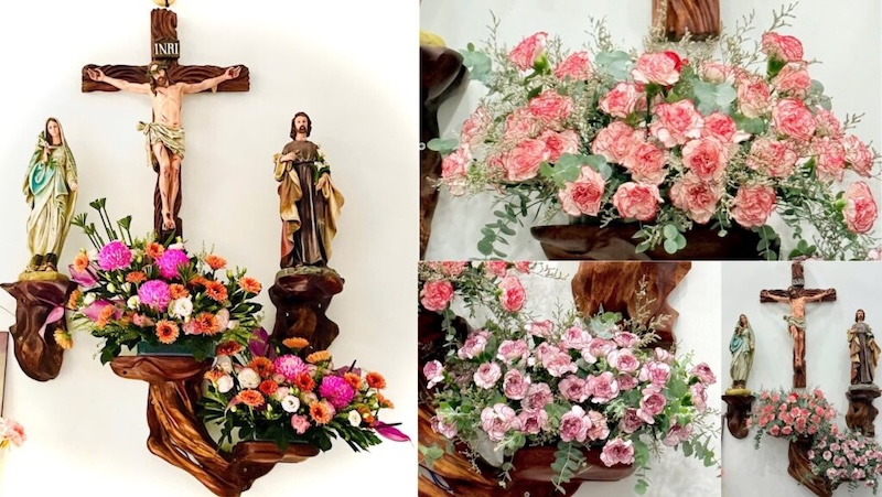 Mẫu cắm hoa cẩm chướng trên bàn thờ Chúa