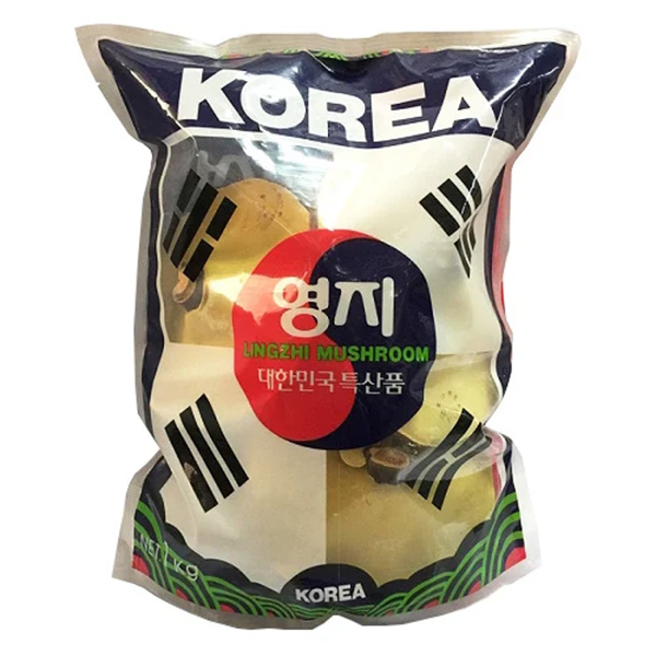 Hình ảnh nấm linh chi đỏ Kumsan hình cờ Hàn Quốc gói 1kg.