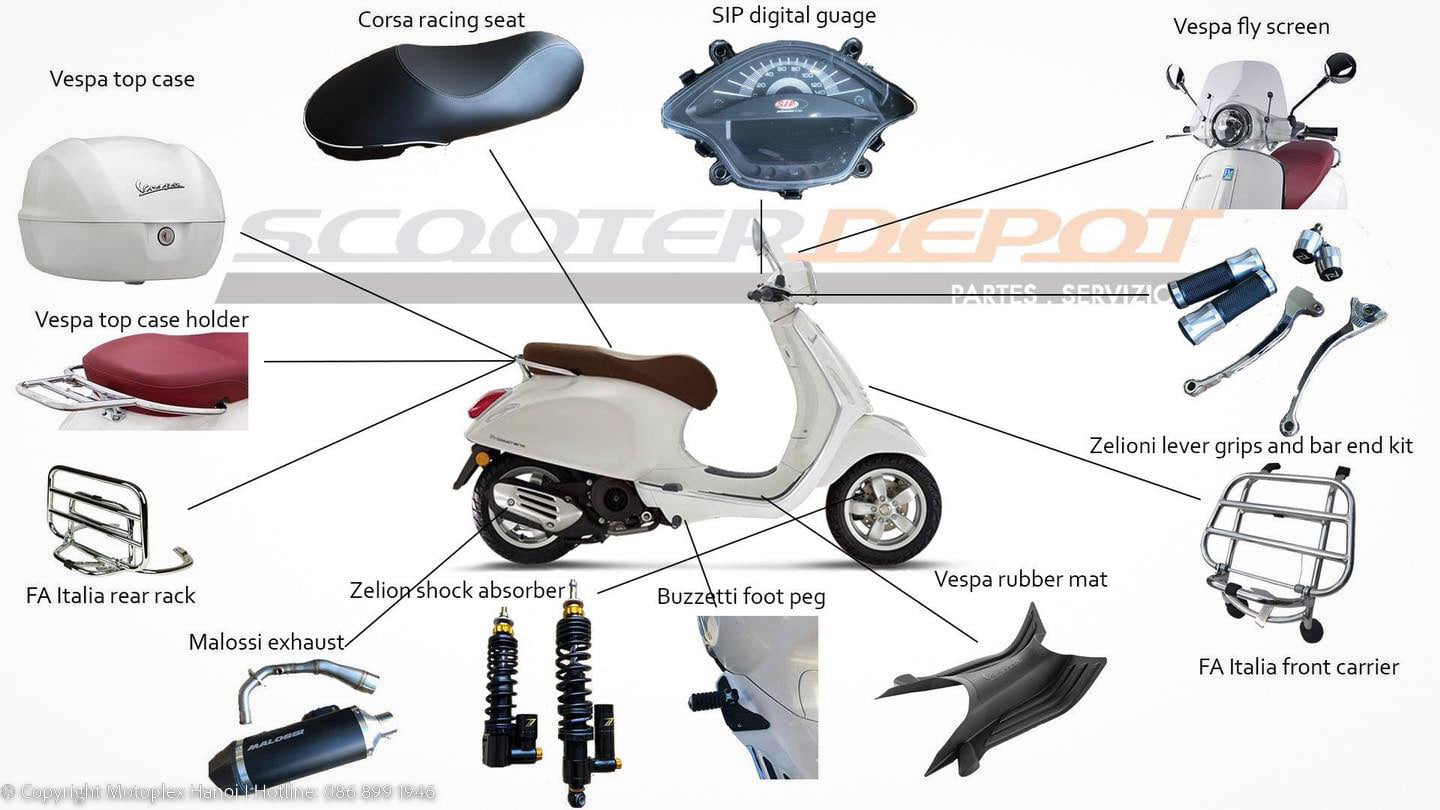 Phụ kiện xe Vespa, Piaggio, Aprilia, Moto Guzzi chính hãng FMG Mobility