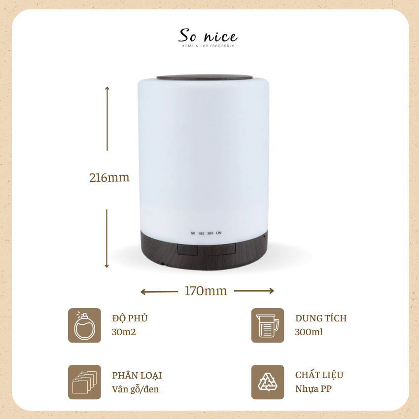 Máy khuếch tán tinh dầu và tạo độ ẩm Trụ Trắng Lớn