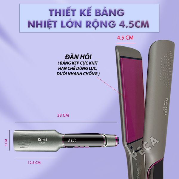 Máy duỗi tóc Kemei KM-2301 điều chỉnh 13 mức nhiệt độ có bảng kẹp lớn kích thước 4.5cm